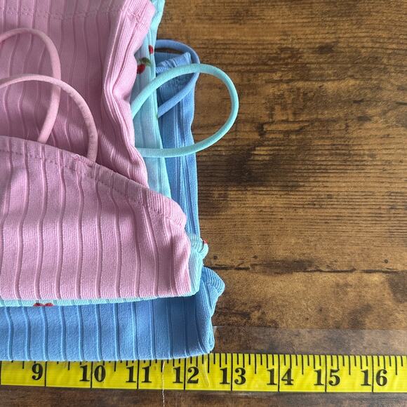 Rue 21 Spaghetti Tank Top Cropped 3 Set XS Small Pink Blue Cherries Y2K Festival - Picture 3 of 7